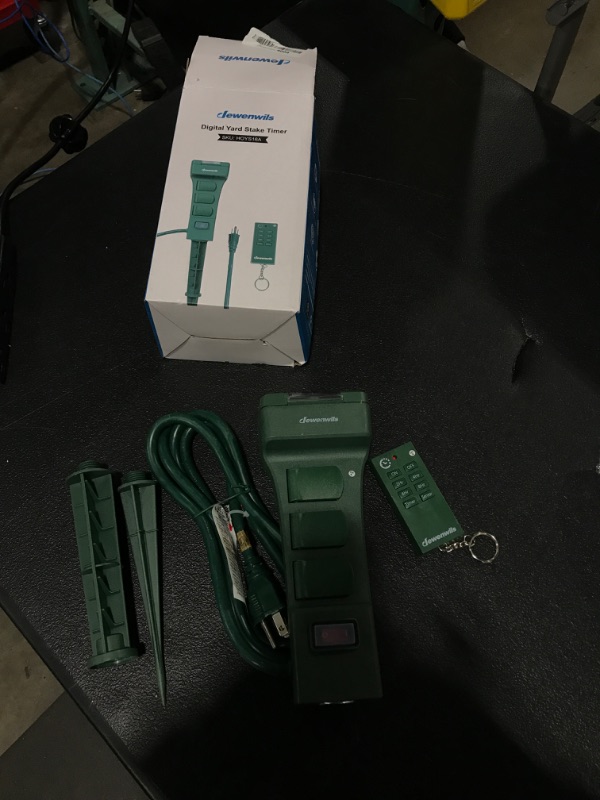 Photo 1 of DEWENWILS Outdoor Power Stake Timer Waterproof, 100FT Remote Control Outlet Timer, 6 Grounded Outlets 6FT Cord, Photocell Dusk to Dawn, for Outdoor Lights, Christmas Decoration, 1875W/15A UL Listed