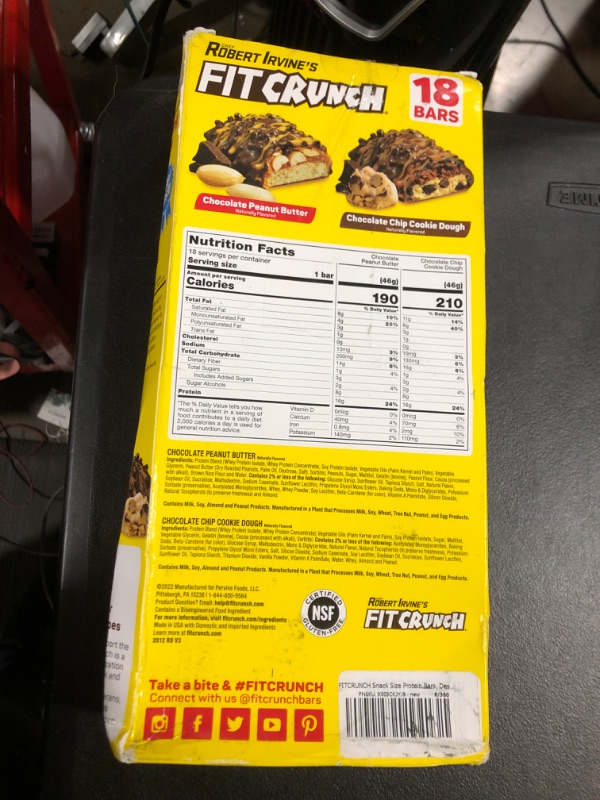 Photo 1 of FITCRUNCH Protein Bars, Snack Size Variety Pack, Gluten Free 18 Pack (Peanut Butter & Chocolate Chip Cookie Dough) Cookie Dough,Chocolate Chip 18 Count (Pack of 1) BEST BY: 11/2023