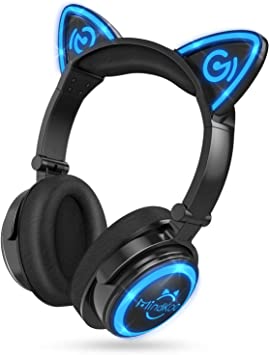 Photo 1 of Mindkoo Wireless Headphones Bluetooth, Cat Ear Over Ear Headphones, LED Light Up 7 Color Blinking, Safe Foldable Headset Stero, with Microphone, for Kids Adults