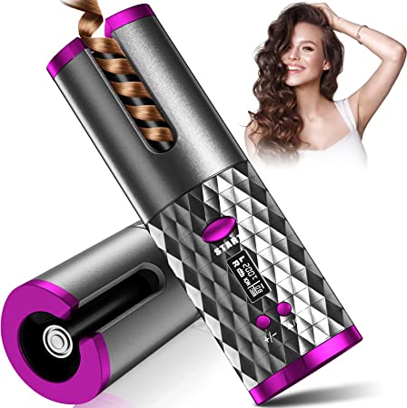 Photo 1 of Automatic Curling Iron, Cordless Hair Curler w/ 6 Temp & Timer, Portable Curling Iron, USB Rechargeable Rotating Barrel Curling Wand, Fast Heating & Auto Shut Off
