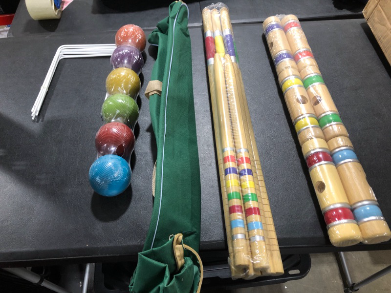 Photo 2 of ApudArmis Six Player Croquet Set with Premiun Rubber Wooden Mallets 28In,Colored Ball,Wickets,Stakes - Lawn Backyard Game Set for Adults/Teenagers/Family (Large Carry Bag Including)
