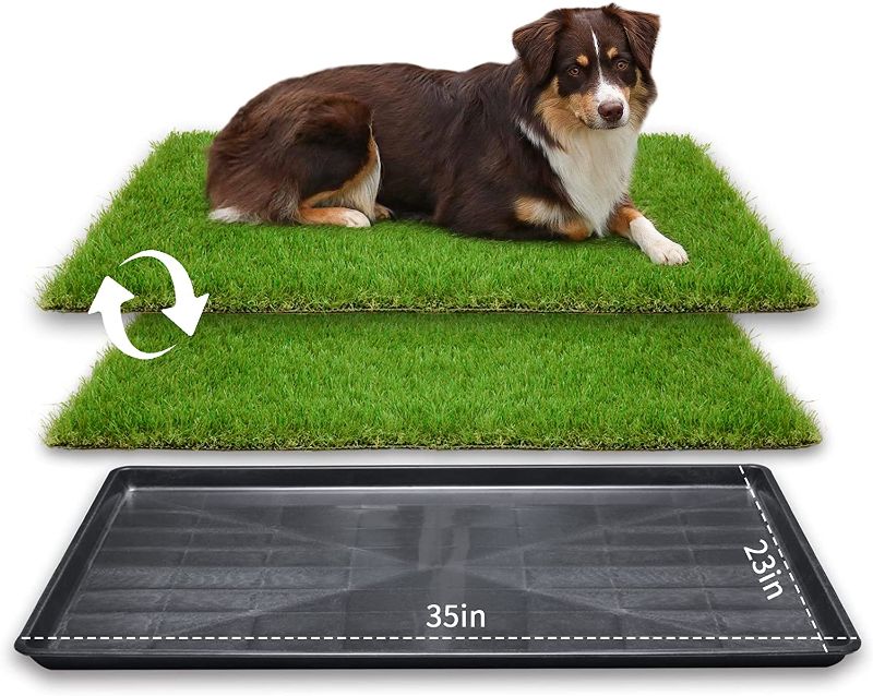 Photo 1 of 35in x 23in Extra Large Grass Porch Potty Tray, 2-Packs Replacement Artificial Fake Grass Puppy Training Pads- Portable Dog Patio Potty for Balcony/Apartment Use (Pet Tray, 35" x 23")
