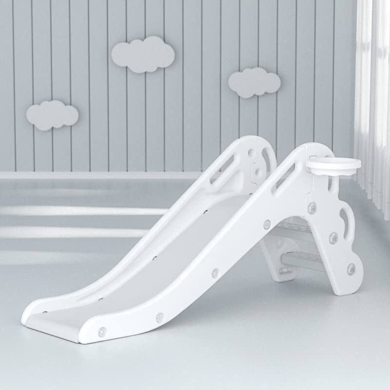 Photo 1 of Kids First Slide for Toddlers Age 1 to 3 Years with Basketball Hoop Indoor Outdoor Playground Freestanding Slide Climber Playset Toy White
