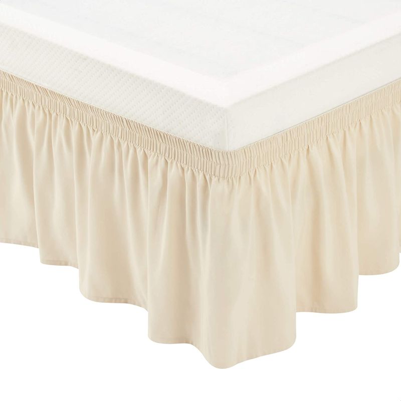 Photo 1 of Amazon Basics Lightweight Elegantly Styled Ruffled Bed Skirt, Three Sided Wrap Around with Easy Fit Elastic, 16" Drop- Twin/TwinXL, Beige
