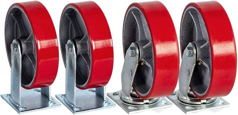 Photo 2 of 8" X 2" Swivel Casters Heavy Duty Polyurethane Wheel on Steel Hub (2) and Rigid (2) 1250lb Each