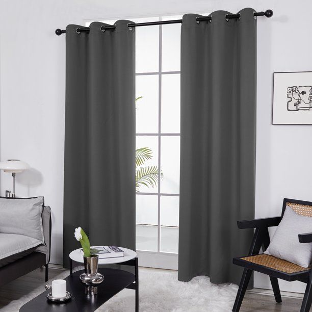 Photo 1 of (2) Curtain Panel Thermal Insulated Blackout Curtains for Living Room 42 x 84 inch Dark Grey 2 Curtain Panels