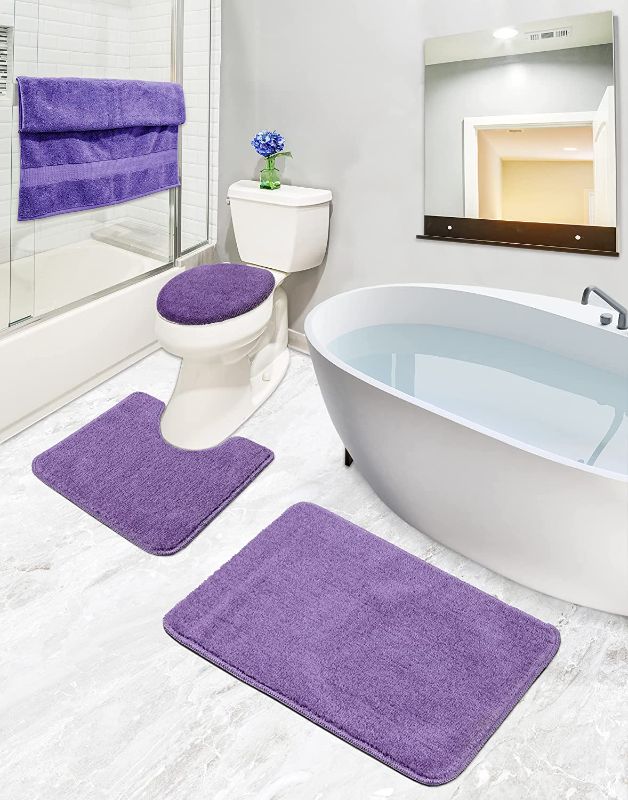 Photo 1 of  Bathroom Collection Washable Non-Slip Rubberback Solid Design Bath Rug Set, 3 Piece