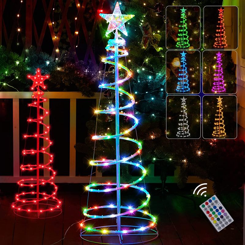 Photo 1 of 6ft LED Spiral Christmas Tree with Star Topper, Collapsible USB Operated, Timer Remote and Adapter, RGB Multicolor and Color Changing LED Light Show Christmas Tree for Outdoor Holiday Decoration
