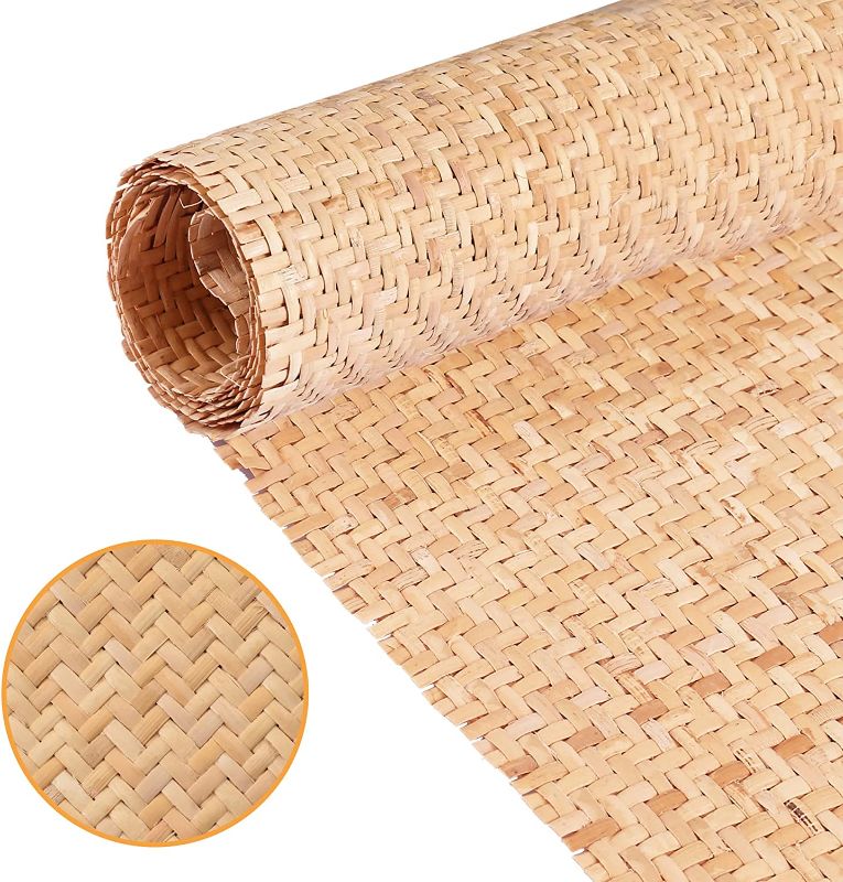 Photo 1 of 14"Width Natural Cane Webbing 3.3Ft, V Shape Rattan Webbing for Caning Projects, Woven Cane Roll for Furniture, Chair, Cabinet, Ceiling, Basket
