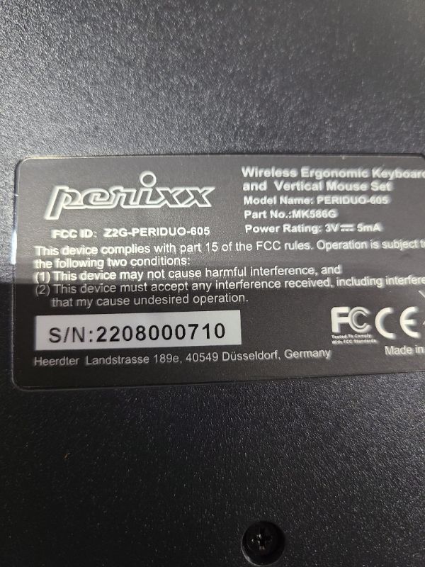 Photo 5 of Perixx Periduo-605, Wireless Ergonomic Split Keyboard and Vertical Mouse Combo, Adjustable Palm Rest and Membrane Low Profile Keys, Black, US English Layout (11633)