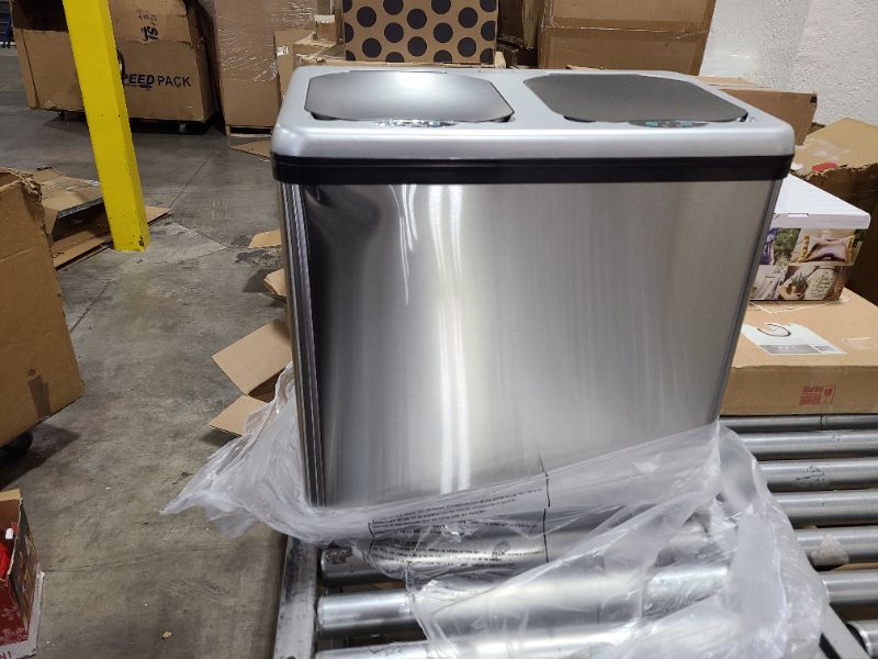 Photo 3 of 16 Gal. Dual-Compartment Stainless Steel Touchless Trash Can and Recycling Bin (8 Gal each)