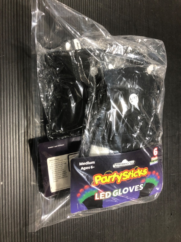 Photo 3 of 4 pack - PartySticks LED Gloves for Kids - Light Up Gloves for Kids with 3 Colors and 6 Flashing LED Glove Modes, LED Finger Light Glow in The Dark Glow Gloves Kids Medium, Black Medium Black