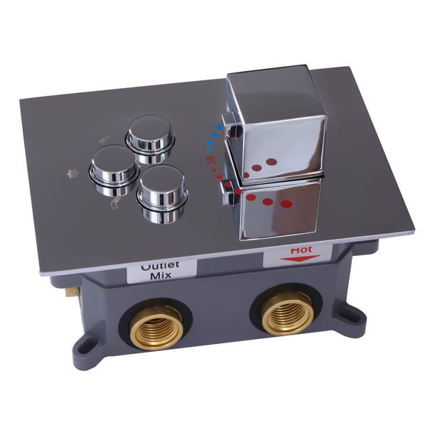 Photo 1 of 3 Functions Shower Diverter Valves, 1-90? Pre-embedded Box Thermostatic Valve Pressure Balanced Mixer Temperature Control Shower Trim Kit for G1/2 Threads