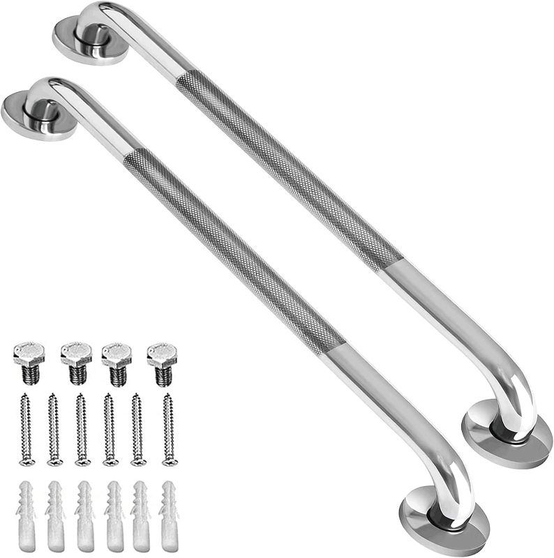 Photo 1 of 2 Pack 32 Inch Anti Slip Shower Grab Bar Handles, ZUEXT Chrome Stainless Steel Knurled Bathroom Balance Bar, Safety Hand Rail Support,Handicap Elderly Injury Senior Assist Bath Handle(1.25" Diameter)