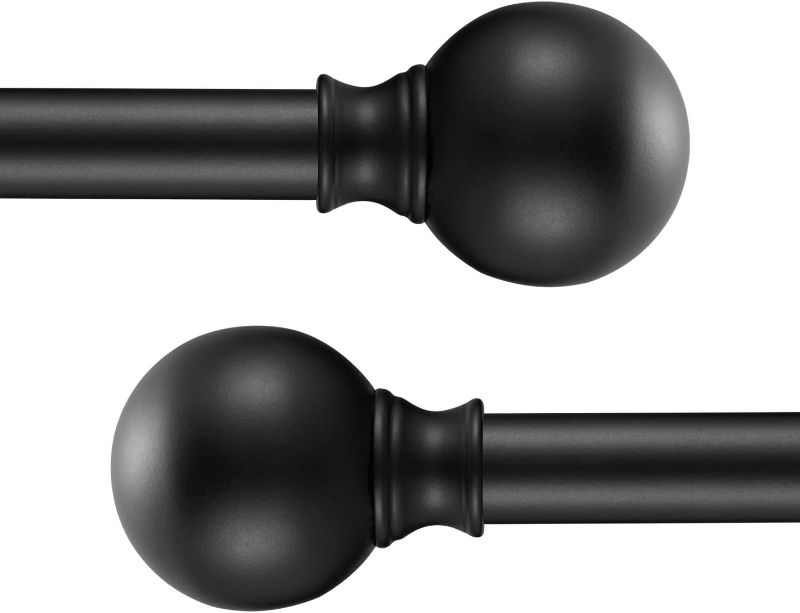 Photo 1 of YuMierle Industrial Curtain Rods, Iron Curtain Rods for Windows 48 to 84, 3/4 Inch Curtain Rods Ball Finials, Black Curtain Rods, Outdoor Farmhouse Curtain Rod Room Divider, 48-84" Matte Black 2 Pack