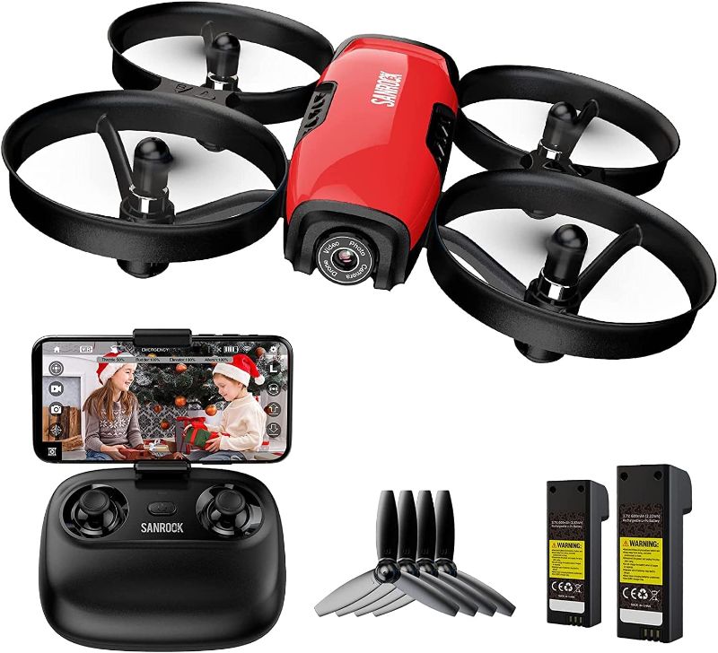 Photo 1 of SANROCK U61W Drones with Camera for Kids Adult Beginner 720P HD & 2 Batteries, Mini Drone Toy Gift for Boy Girl WiFi FPV RC Quadcopter, Waypoints Fly, Headless Mode, Altitude Hold, Emergency Stop, RED