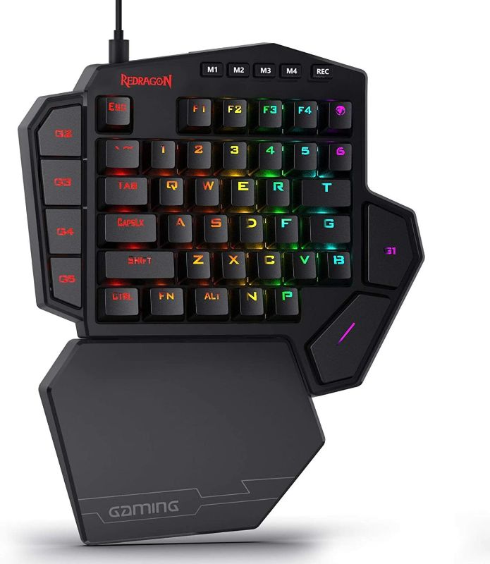 Photo 1 of Redragon K585 DITI One-Handed RGB Mechanical Gaming Keyboard, Type-C Professional Gaming Keypad with 7 Onboard Macro Keys, Detachable Wrist Rest, 42 Keys (Black-Blue Switch)