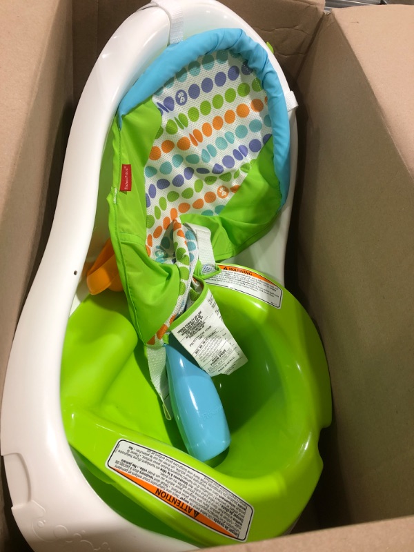 Photo 2 of Fisher-Price Baby Bath Tub, 4-in-1 Newborn to Toddler Tub with Infant Seat Bath Toys and Sling ‘n Seat Tub, Green Green - Frustration Free Package