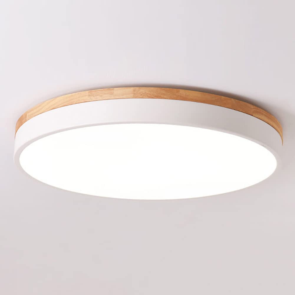 Photo 1 of Yasince Dimmable Wood LED Flush Mount Ceiling Light, Modern Round Close to Ceiling Lighting Fixtures, Minimalist White Ceiling Lamp for Living Room, Bedroom, Kitchen, Hallway, Laundry Room (15.8") 