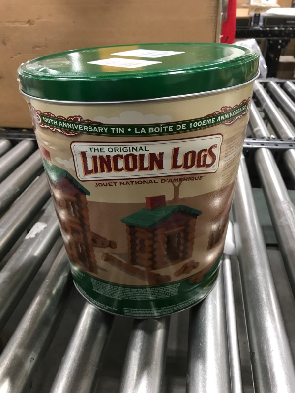 Photo 3 of Lincoln Logs –100th Anniversary Tin-111 Pieces-Real Wood Logs-Ages 3+ - Best Retro Building Gift Set for Boys/Girls - Creative Construction Engineering – Top Blocks Game Kit - Preschool Education Toy, Brown (854)