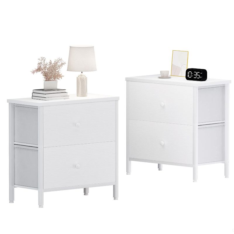 Photo 1 of White Nightstand Set of 2, 2 Drawer Dresser for Bedroom, Small Night Stand and Dressers Sets