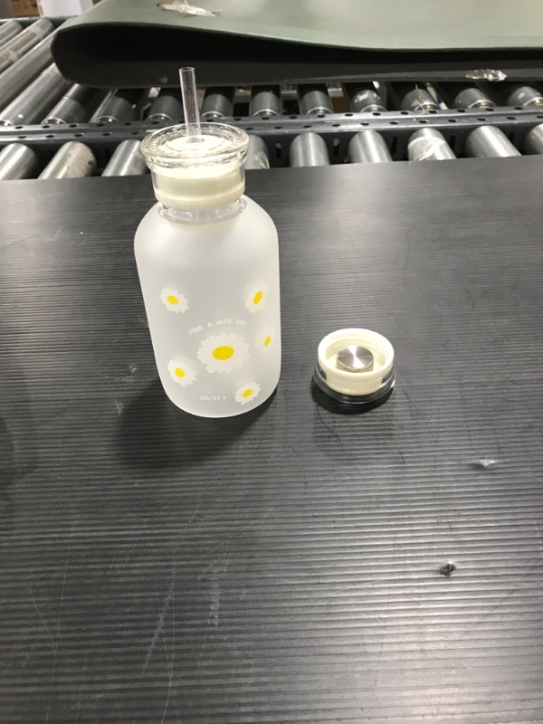 Photo 1 of 480ml Milk Juice Cute Water Bottle with Scale 2 Lids Little daisy Matte Portable Transparent Water Cup Glass Bottles Creative Handy Cup (Six Flowers) 