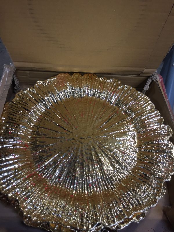 Photo 3 of 3" Gold Charger Plates, Set of 6, Plastic Reef Plate Chargers for Dinner Plates,