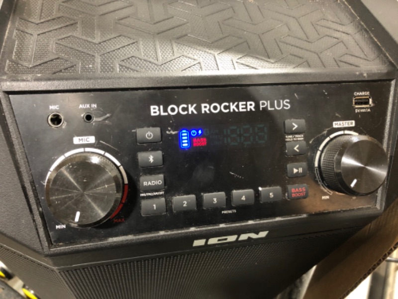 Photo 2 of ION Audio Block Rocker Plus - Portable Bluetooth Speaker 100W W/Battery, Karaoke Microphone, AM FM Radio, Wheels & Telescopic Handle and USB Charging, Black
