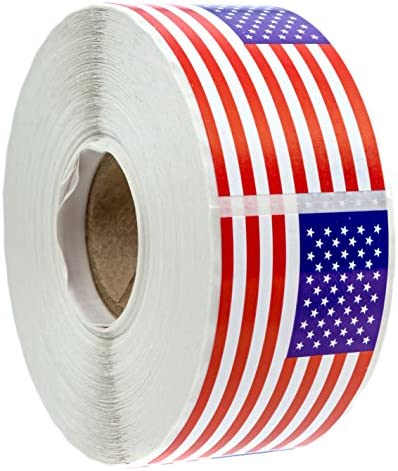 Photo 1 of 500 American Flag Stickers / 2.125" x 1.25" USA Patriotic Stickers / Perforated Sticker Roll