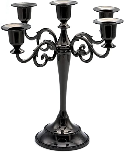 Photo 1 of 5-Candle Metal Candelabra Candlestick Holders 10.6 inch Tall Candle Holder Wedding Event Candelabra Candle Stand (Black Candelabra)
