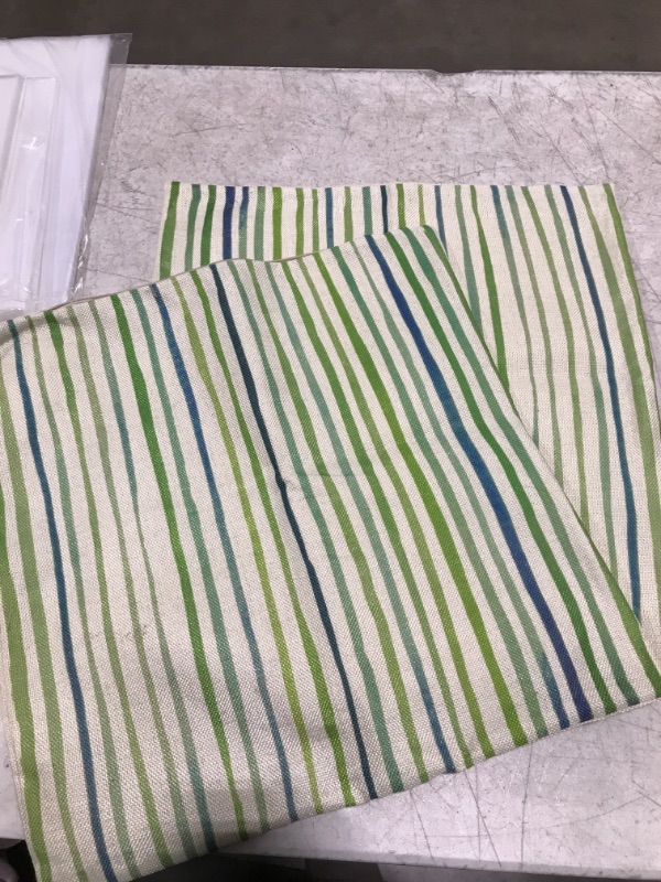 Photo 1 of 18" x18" square pillowcases- pack of 2. Green and blue stripes