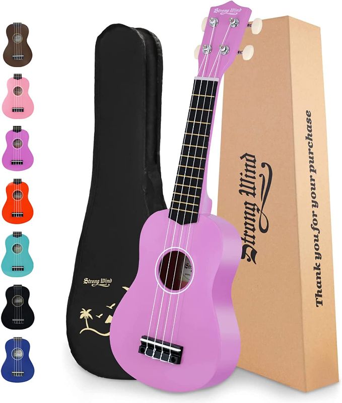 Photo 1 of Strong Wind Soprano Ukulele 21 Inch Basswood Ukeleles for Beginners Four Strings Hawaiian Guitar Ukulele for Adults Teenagers with Gig Bag, Purple
