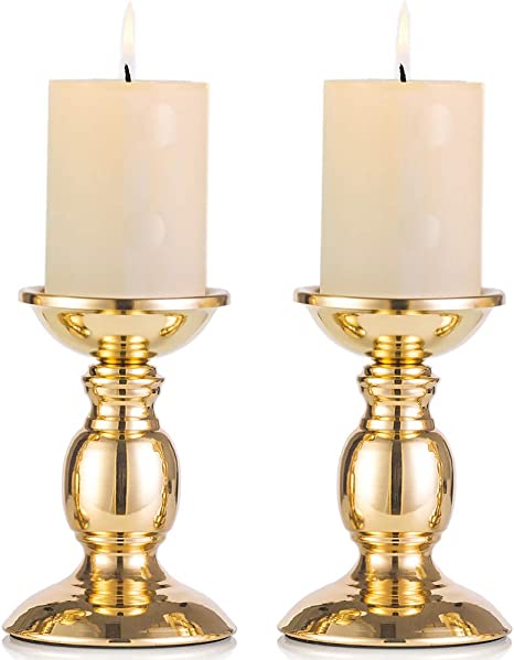 Photo 1 of 2 Pcs Gold Pillar Candle Holders