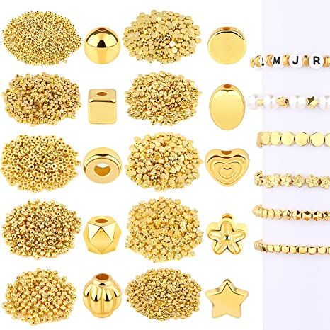 Photo 1 of 1500Pcs 10 Styles Gold Spacer Beads Assorted Jewelry Making Loose Beads for DIY Bracelet Necklace Earring Craft Making
