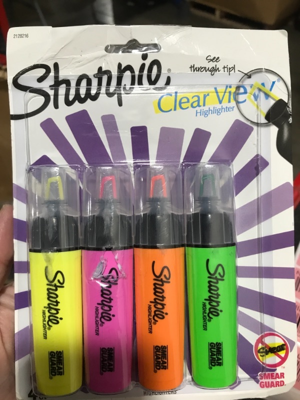 Photo 2 of SHARPIE Highlighter, Clear View Highlighter with See-Through Chisel Tip, Tank Highlighter, Assorted, 4 Count
