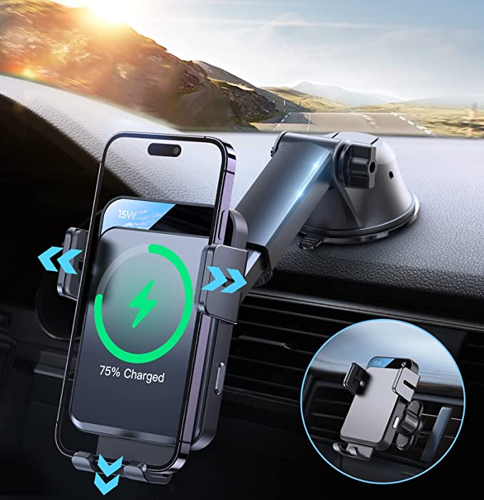 Photo 1 of Wireless Car Charger, JOYROOM 15W Qi Fast Charging Car Charger Phone Holder Mount, Auto-Clamping Alignment Windshield Dashboard Air Vent Cell Phone Holder for iPhone 13 Pro Max 12 11, Galaxy S22/S20+
