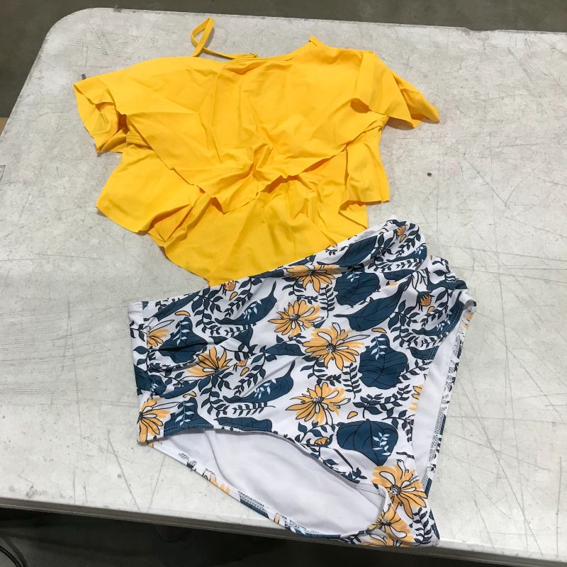 Photo 1 of 2 piece swimsuit - yellow & floral print - L