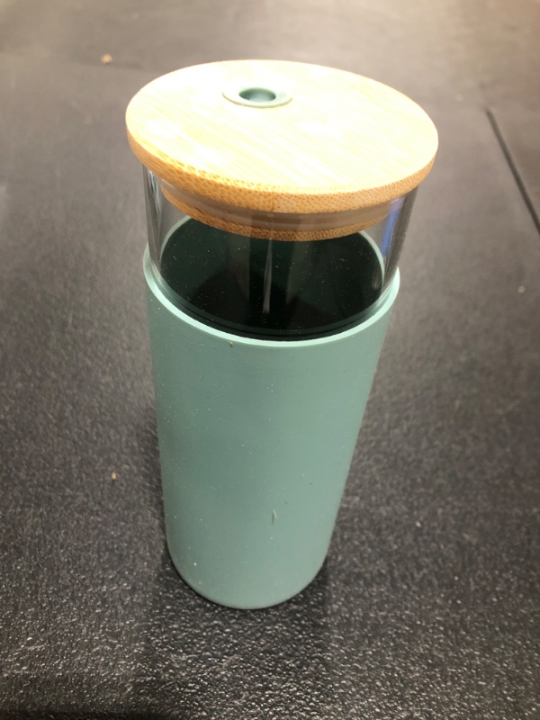 Photo 2 of 20oz Glass Tumbler With Bamboo Lid And Straw Juice Tumbler Silicone Sleeve Glass Water Bottle - BPA Free (20oz Blue)