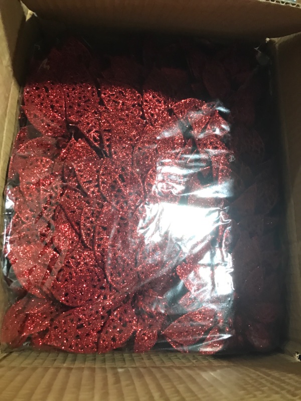 Photo 2 of [ with Clips Stems ] 36 Pieces 2 Sizes Christmas Poinsettia Flowers Picks Christmas Tree Ornaments Decorations 5.5"/4" Glitter Artificial Silk Flowers Xmas Tree Decor Home Indoor Wreath Garland (Red)