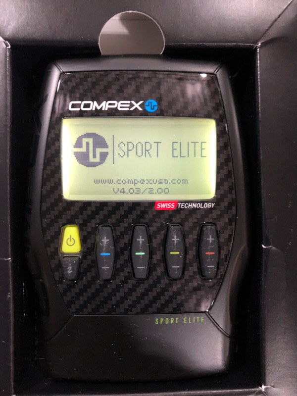 Photo 4 of Compex Sport Elite 2.0 Muscle Stimulator with TENS Bundle Kit: Muscle Stim, 12 Snap Electrodes, 10 Programs, Lead Wires, Battery, Case / 4 strength, 2 warm-up, 3 recovery, 1 TENS Black