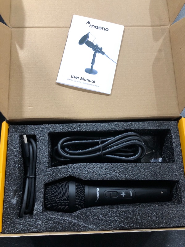 Photo 2 of USB/XLR Podcast Dynamic Microphone, MAONO Studio Mic Kit with Volume Control, Shock Mount, Pop Filter, Ideal for Vocal, Instruments Recording, Voice Over, Live Streaming (HD300T) Black