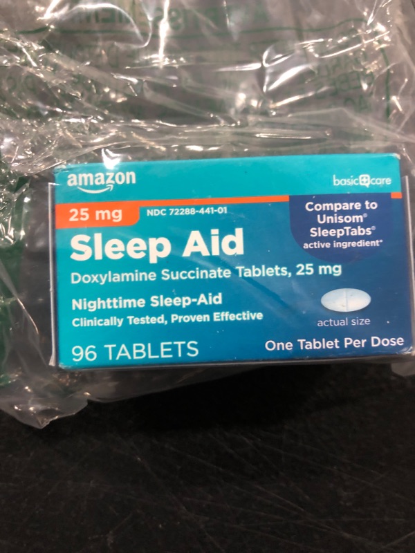 Photo 2 of Amazon Basic Care Sleep Aid Tablets, Doxylamine Succinate Tablets, 25 mg, Nighttime Sleep Aid to Help You Fall Asleep, White, 96 Count