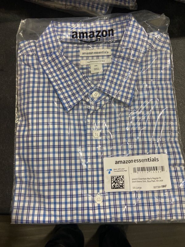 Photo 2 of Amazon Essentials Men's Regular-Fit Short-Sleeve Poplin Shirt XX-Large Blue, Plaid