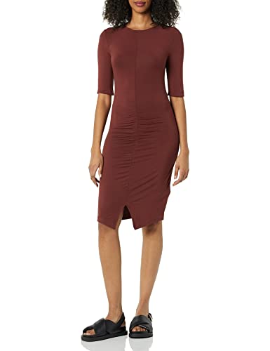 Photo 1 of Daily Ritual Women's Jersey Ruched Front Half-Sleeve Dress Medium Rich Chestnut Brown