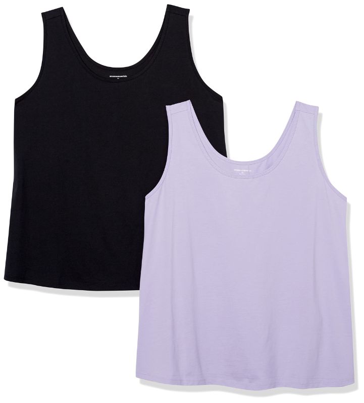 Photo 1 of Amazon Essentials Women's 100% Cotton Sleeveless Tank (Available in Plus Size), Pack of 2 3X Black/Lavender