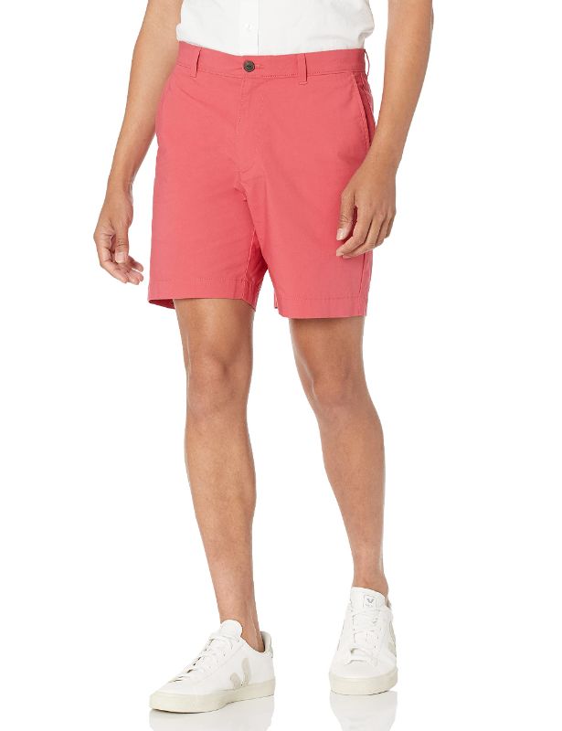 Photo 1 of Amazon Essentials Men's Slim-Fit Lightweight Stretch 7" Short 38 Washed Red