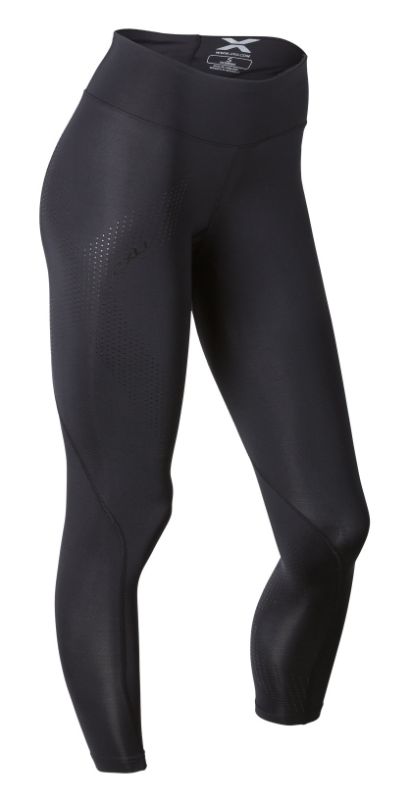Photo 1 of 2XU Womens Motion Mid-Rise Compression 7/8 Tights for Training and Fitness Large Black/Dotted Black Logo