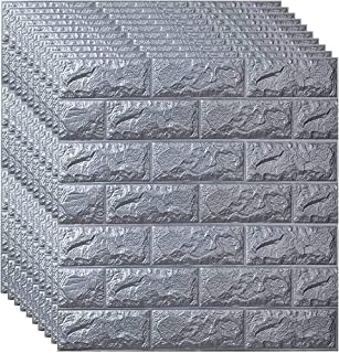 Photo 1 of 3D Wall Panels Peel and Stick Foam Wallpaper,3D Foam Brick Wallpaper (4PCS, Silver Grey)