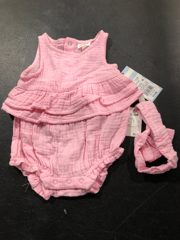 Photo 2 of Baby Girls' Gauze Romper with Headband - Cat & Jack™ size 0-3m