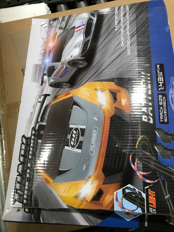 Photo 3 of 2022 Upgraded Electric High-Speed Slot Car Race Car Track Sets with LED Lights, Including 4 1:43 Scale Slot Cars with Headlights and 2 Hand Controllers,Toys Gifts for 8 9 10 11 12+ Boys Girls